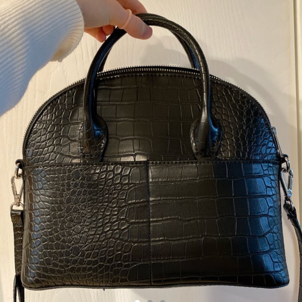 Zara Black Croc Embossed Crossbody Bag